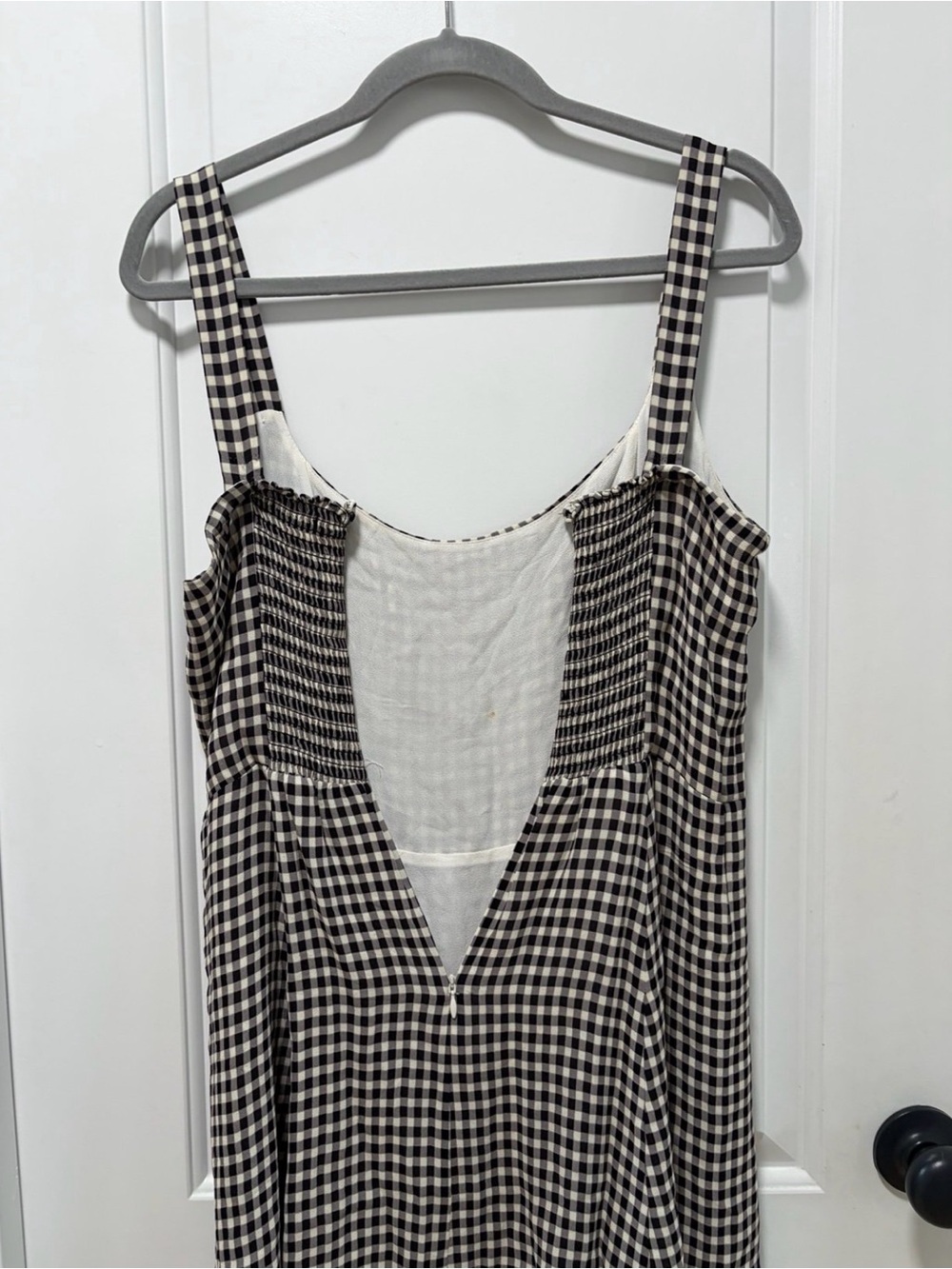 Reformation Tai Gingham Mini Dress size 12 Black Cream Gold Heart Buttons‎ - Picture 5 of 11